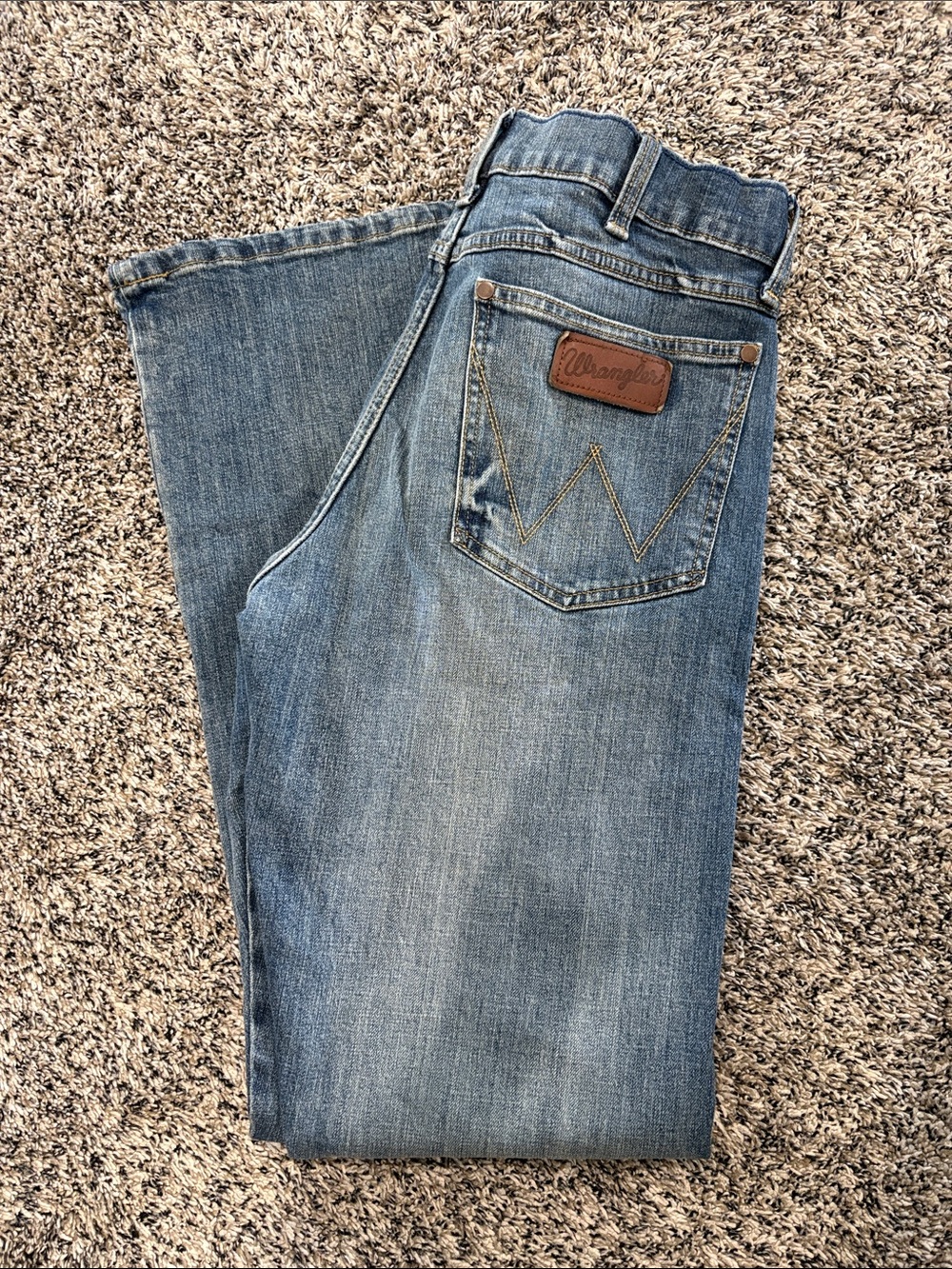 Wrangler Men's Blue Bootcut Jeans with Leather Patch